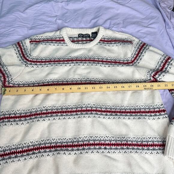 Chaps Men's size XL Sweater Fair Isle Stripe Crewneck Knit Pullover White Gray - Picture 6 of 8